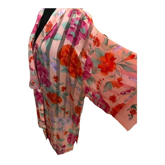 Vintage VS Embroidered Floral Chiffon Kimono M - Picture 3 of 12